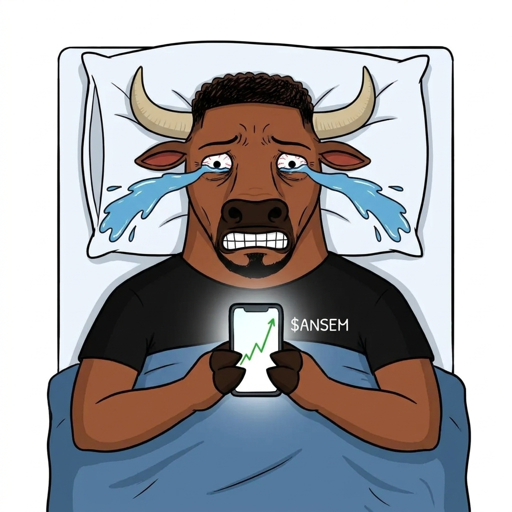 The bull in bed at 3am watching the $ANSEM chart pump on his phone